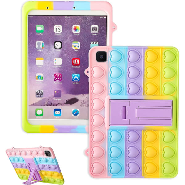 Värillinen sydän Samsung Galaxy Tab A 10.1\" Kotelolle 2019 SM-T510/T515 Sarjakuva Hauska Kawaii Söpö Silikoni Hauska Suojus Muoti Ainutlaatuinen Fidget Lasten Kotelo