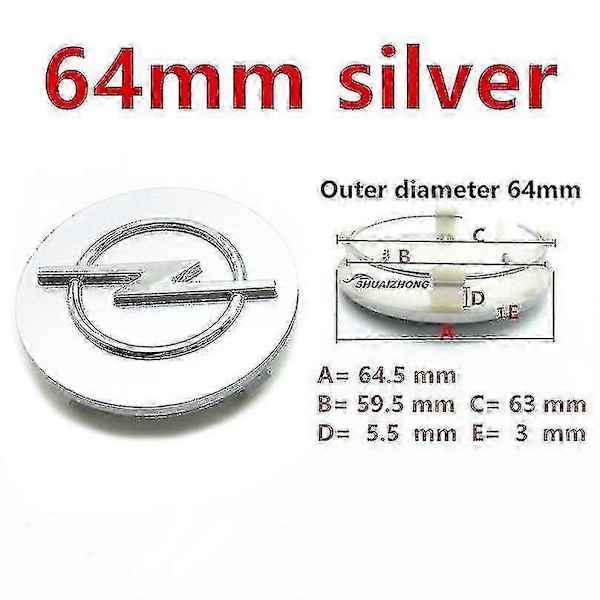 4 st Opel 56mm 59mm 60mm 64mm 68mm Bil Hjul Nav Center Kapslar Svart Silver Fälgar Skydd Auto Logo Badge Emblem Delar Tillbehör Navkapslar 4pcs 60mm Black