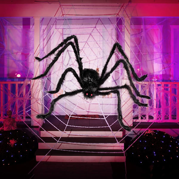 5 jalkaa Halloween-ulkokoristeet Karvainen hämähäkki, Pelottava jättimäinen hämähäkki Väärennös Suuret rekvisiitat Pihan juhlan koristeluun, Musta