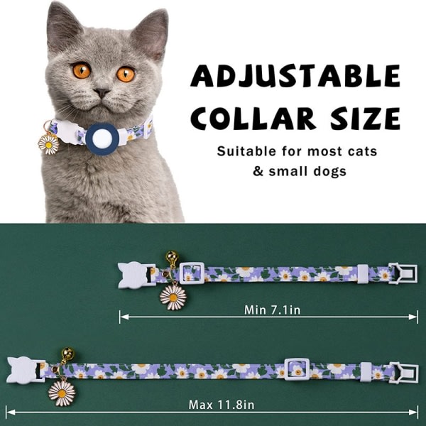 Cat Collar- Blue Cat Collar Small Daisy AirTag holder Vanntett