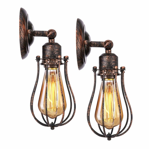 Pakke Industriel væglampe E27 Lampeskærm Cage Pendel Vintage loftslampe Lysholder Dekoration Retro indendørs lampe