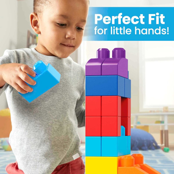 MEGA BLOKS First Builders Vauvan Rakennuspalikat Leikkisetit, Suuri Rakennuspussin 80 Palalla ja Säilytyksellä, Sininen, 1+ Vuotta