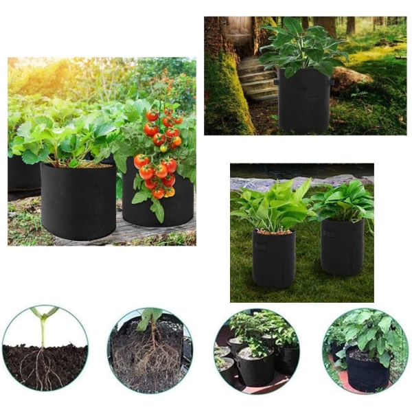Växtpåsar, 5-pack Non Woven Grow Bag Planteringspåse Trädgårdsväska, med handtag, trädgårdskruka, potatispåse, trädgårdsväxtpåse, trädgårdspåse (5 gallon)