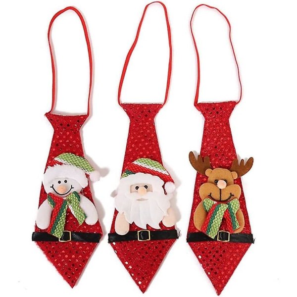 Juleslips, 3 stk morsomme paljetter Santa Snowman Hjortmønster slips med paljetter, juleoppheng