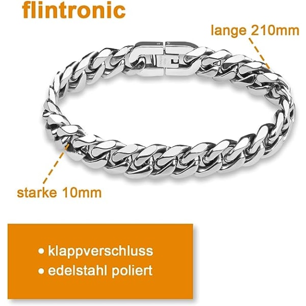 Men's Strong Antique Cuban Silver Bracelet, Fashion Retro 21cm Titanium Steel Simple Six-sided Flat Denim Bracelet