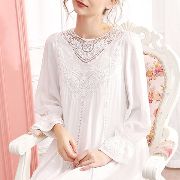 Naisten yöpaita Long Sheers Vintage yöpaita Lace Lounge Sleepwear Pyjama Valkoiseen white l