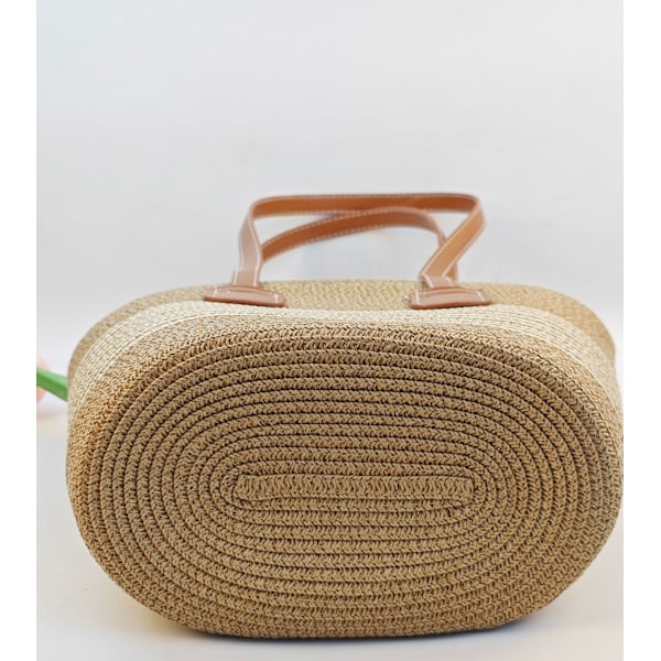 Stråväska för damer, handvävd handväska, lämplig för sommarsemester, strandresor och vardagsbruk (khaki svarta ränder) Khaki Black Stripe