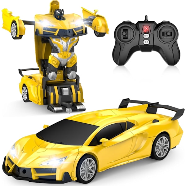 Radiostyrd Bil, Transformer Robot RC Bilar med Coola LED-Strålkastare, 2.4Ghz Leksaksbilar med 360 Graders Rotation (Gul)