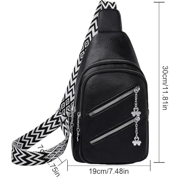 Slingväska för kvinnor, Crossbody Fanny Packs PU-läder Crossbody-väskor Bröstväska Flera fickor Bältesväska Handväska med justerbar rem 30 cm (svart)