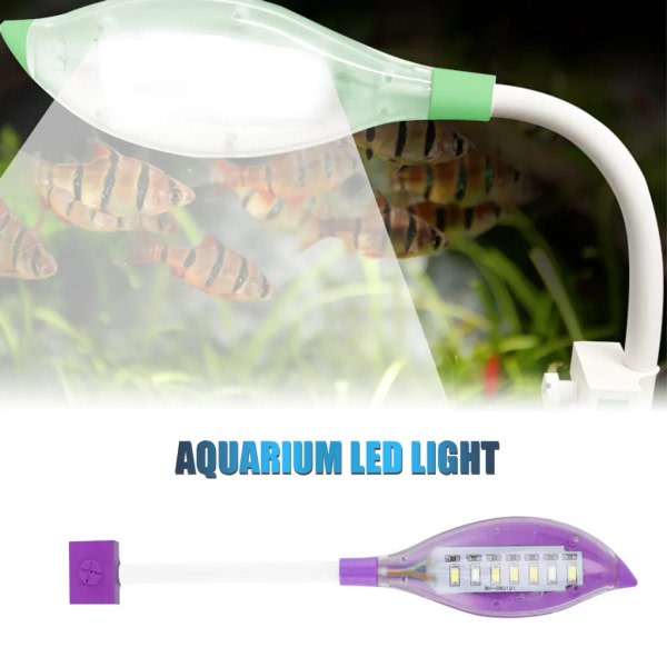 Aquarium Light Small Fish Tank LED Clip Light USB Bladform Fish Tank LED Light Aquarium Vit Blå Ljusfärg