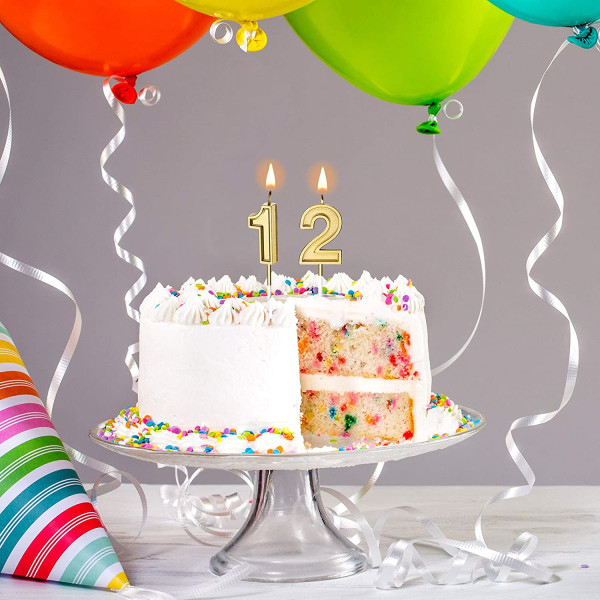 12-års-stearinlys Kake Talllys Gratulerer med dagen Kakelys Topper-dekorasjon til bursdag Bryllupsjubileumsfeiring Gunst, gull
