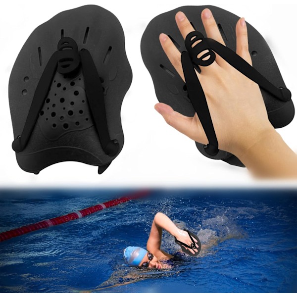 1 Par Handpaddlar för Simning Simpaddlar med Justerbara Remmar Styrketräningshjälp Pool för Vuxna Barn Unisex Svart