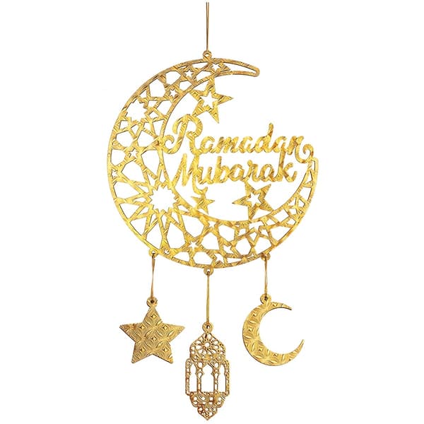 Trædørskilt Eid Mubarak Hult Måne Stjerner Design Ramadan Festligheder Væghænger Style B