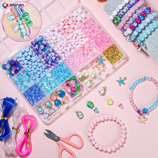 DIY havtema perlearmbåndsett Løse perler Perlematerialesett 48-grid700 pieces