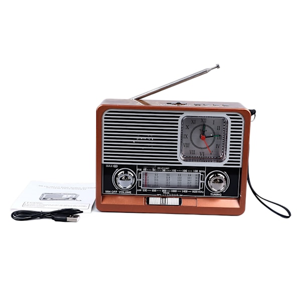 Vintage Radio Multifunksjonell AM FM SW Bånd Klokke Lommelykt Funksjon Retro Bluetooth Høytaler for Hjem Reisebyrå
