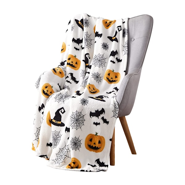 Halloween-tæppe - Blødt Halloween-tæppe 50\"x60\" - Hyggelig flanel grå Halloween-dekoration til fest sofa seng stue stil 1