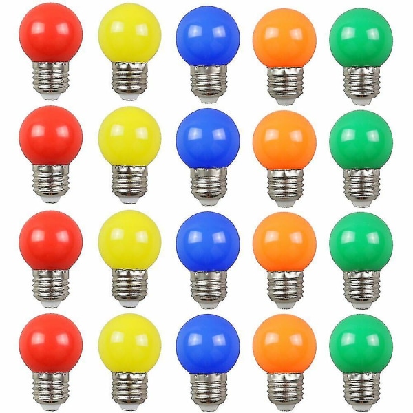20pack färgade glödlampor Led 2w E27 G45 belysningslampor,led färgad golfbollslampa, blandade färger 45mm X 68mm