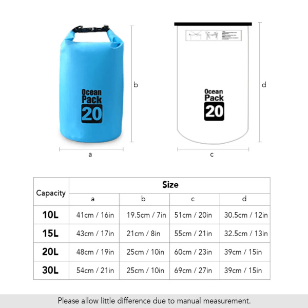 10L/15L/20L/30L Utendørs Vanntett Tørr Bag Vann Svømmeveske Roll Top Bag for kajakk Rafting Båtliv elvevandring