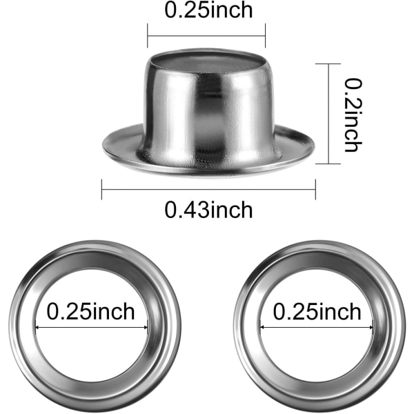 Grommet-øjesæt, prægeværktøj og 100 sæt øje-grommets med opbevaringsboks (1/4 tommer indvendig diameter)