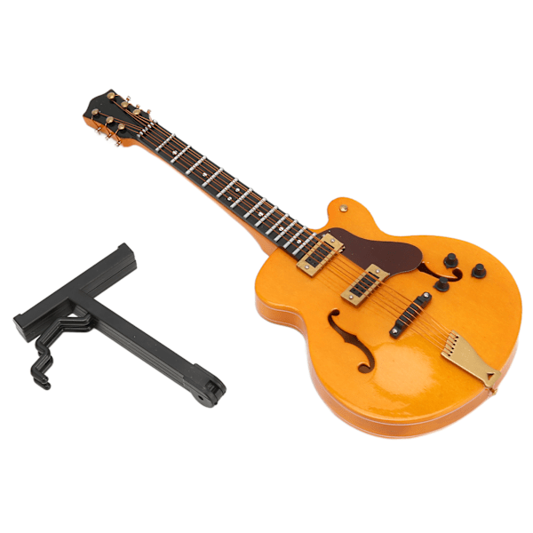Træ Miniature Gul Hult Elektrisk Guitar Model med Stativ Mini Musik Instrument Model 7,1 Tommer 0.1