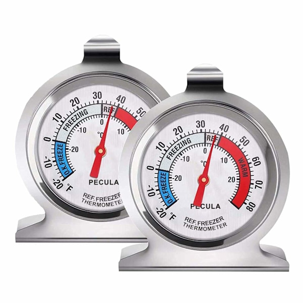 2-pack Kylskåpstermometer, -30~30°C/-20~80°F, Klassisk Analog Termometer med Stor Skala och Röd Indikator för Frys