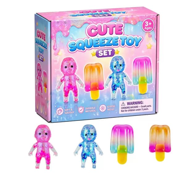 Blæksprutte Klemme Stressaflastende Legetøj Gaveæske med Ispind Fidget Cute Squeeze Set D