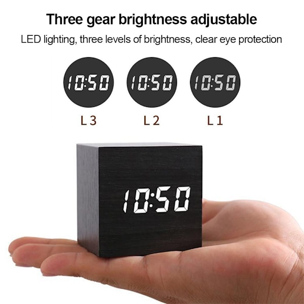 Vækkeur LED Træur Bord Stemmestyring Digital BRUN Brown