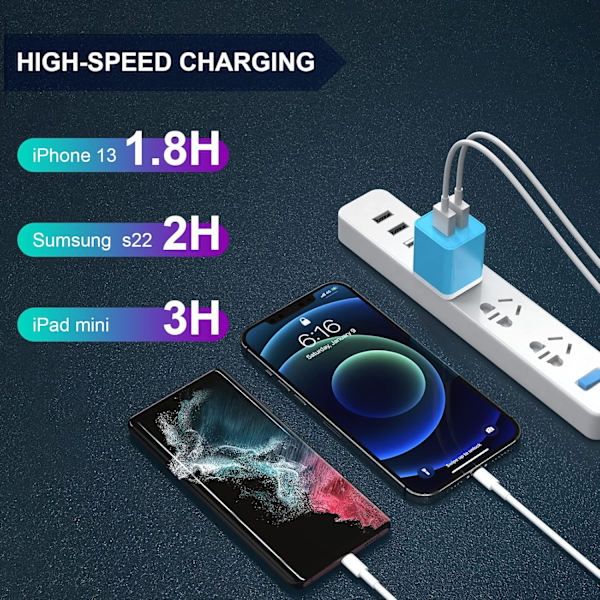 6-pack USB-väggladdare, iGENJUN 2.4A Dubbel USB-port Kubformad Strömadapter Snabb Laddare för iPhone 15/15 Pro/15 Pro Max