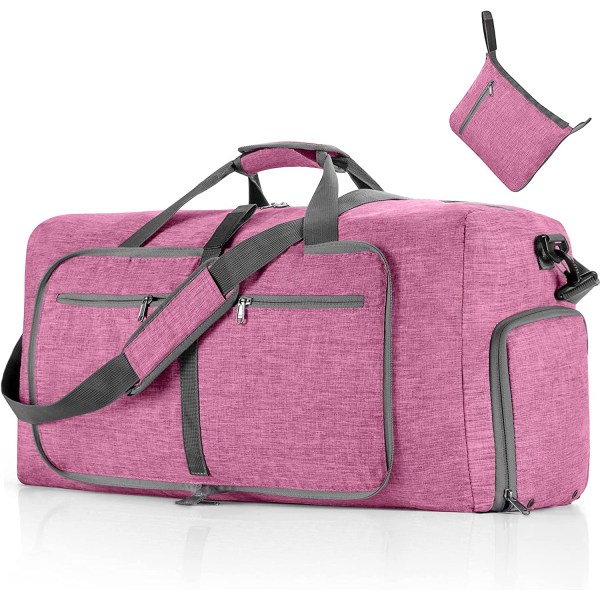 Reise Duffel Bag for Menn, 65L Foldable Reise Duffel Bag med Sko Rom Overnatting Bag for Menn Kvinner Vanntett & Rivebestandig（Lys lilla)