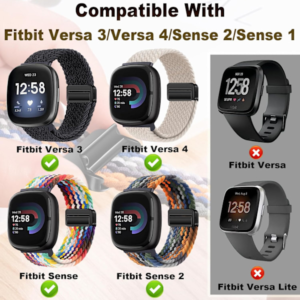 Flettede bånd Kompatibel med Fitbit Versa 4/Fitbit Versa 3/Sense 2/Sense 1, Myk Elastisk Nylon Sport Loop Rem for Kvinner Menn (Jeansblå)