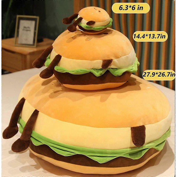 Burger-pehmolelu - Burger-pehmolelu - Söpö ruokapehmolelu - Huoneen koriste lapsille pojille ja tytöille lomaan ja syntymäpäiville (6 tuumaa)