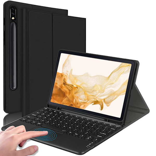 Trådlöst Bluetooth-fodral med pekplatta för Samsung Galaxy Tab S7 Fe / S7 Plus / S8+ - Stöttåligt skydd Black