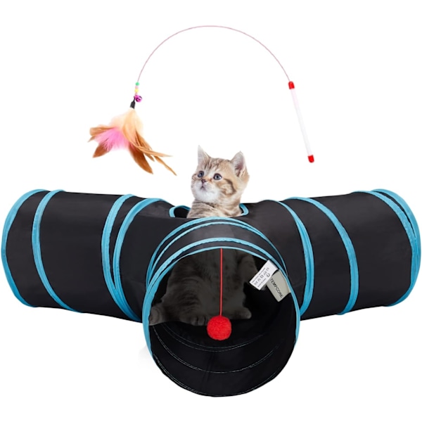 Kattunnel Leksaker för Husdjur 3 Vägs Sammanvikbar, Tunnlar för Innekatter, Kitty Bored Peek Hole Leksak Boll Katt, Valp, Kitty, Kattunge, Kanin