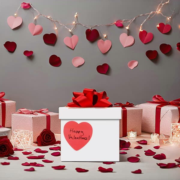 Æske med 4 røde hjerteformede sticky notes | Perfekt til jubilæer, fødselsdage, Valentinsdag | 100 pr. blok - 76x76 mm (3\" x 3\")