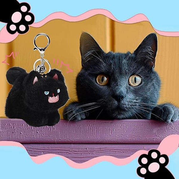 Kat Nøglering Sort Kat Gave Plys Blød Nøglering Sort Kat Fyldt Dyr Rygsæks Tilbehør Taske Charms Kat Gave Til Kvinder Kat Mødre Sjov Kawaii