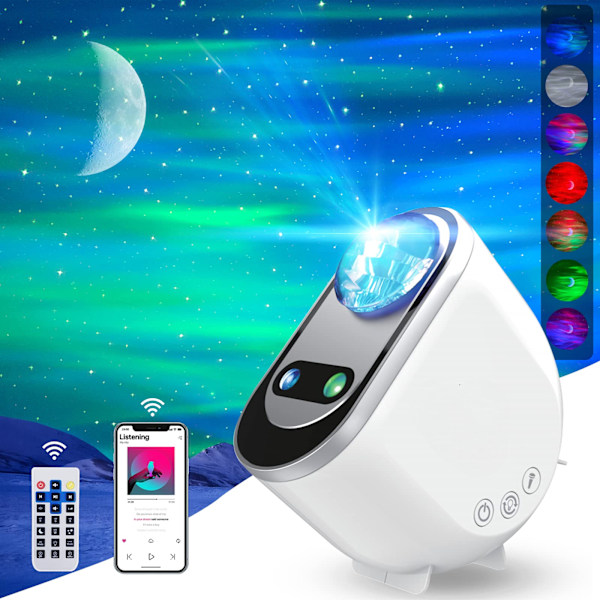 Galaxy Aurora Projektor - LED-stjärnprojektor med vitt brus och Bluetooth-högtalare - Perfekt julklapp och rumsdekoration