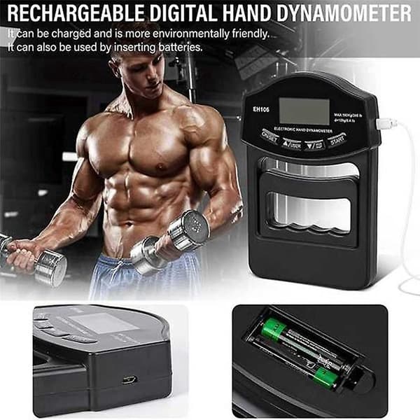 Ny Grip Strength Tester, 396lbs/180kg Digital Hånd Dynamometer Grip Strength Meter USB LCD Display H-WELLNGS