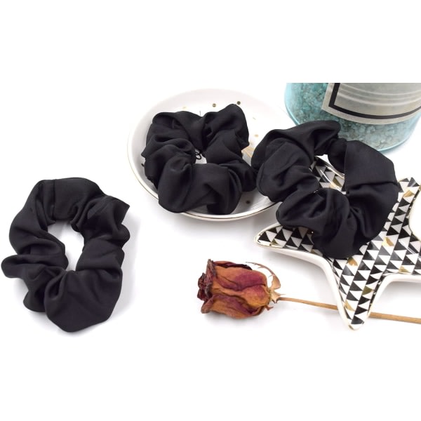 Sorte Scrunchies Satin Silke Elastiske Ensfarvede Hårbånd til Tykt Hår Krøllet Hår Tyndt Hår Søvn Sporløst Frizz Forebyggelse (3stk)