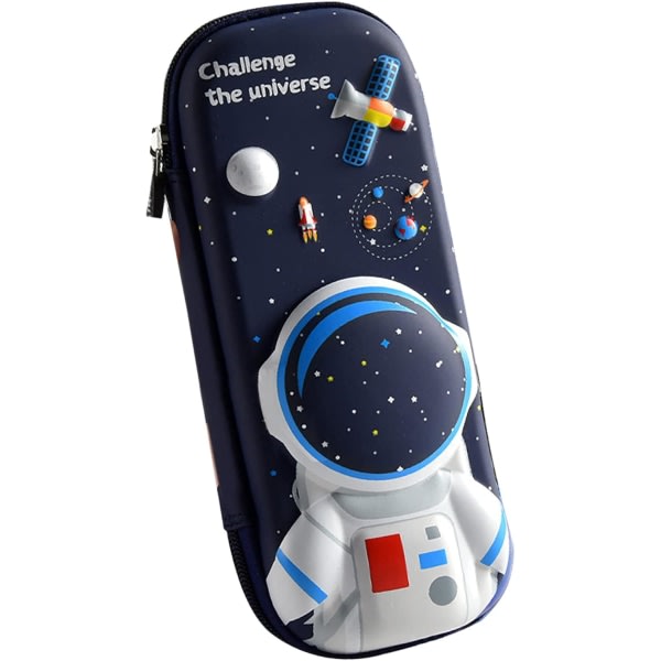 3D Astronaut Case til børn Drenge Vandtæt blyanthus med rum blyantpose (mørkeblå)