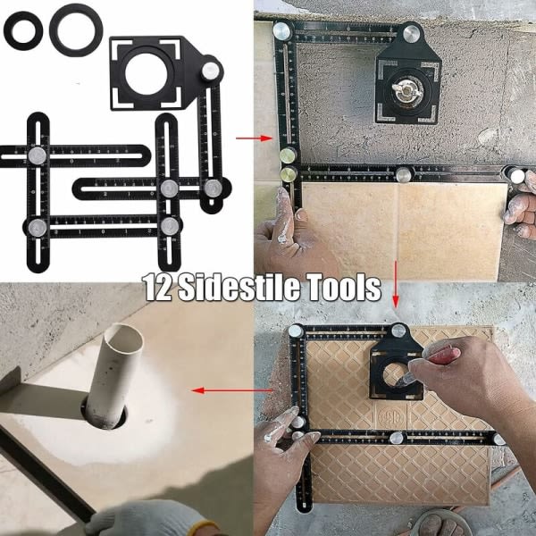 Plattsättare Multi Aluminiumlegeringsverktyg 12st Side Styles Tool Lämpligt för snickeri Keramiska plattor Arkitekter Stencil Tool