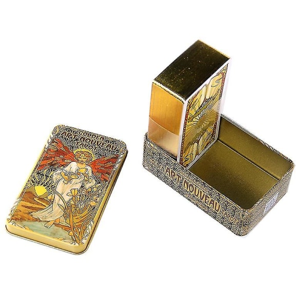 Tin Box Golden Art Tarot Card Prophecy Ennustaminen Deck Party Lautapeli W/manuaali