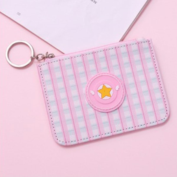 Portable Mini Pink Coin Bag Lady PU Money Card Bag with Key