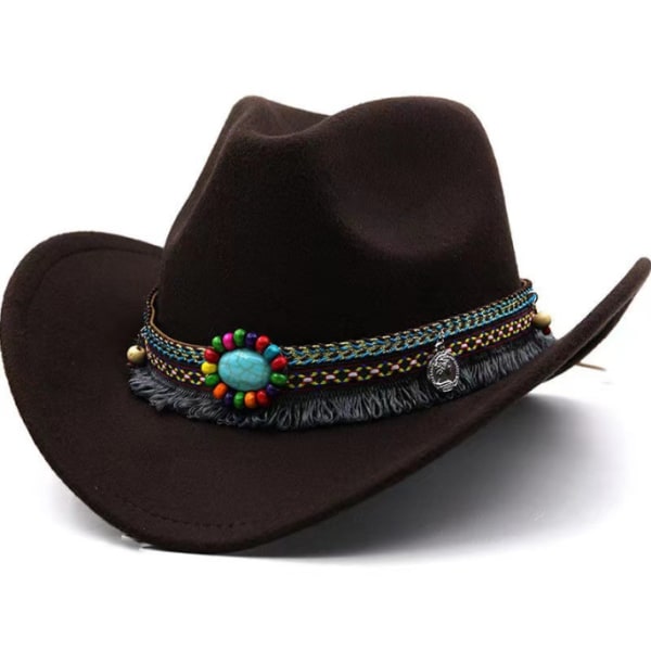 Fashion western cowboyhatt med filthette med opprullbar kant dark brown