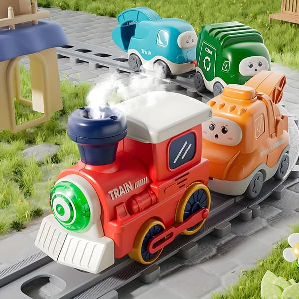 Damptogsett med skinner, rødt elektrisk leketog, bursdagsgave til gutter og jenter. Small Train