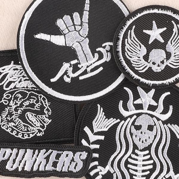 16 stk. tøjlapper (dødningehoved/punk) Sylapper Stryg-på-lapper Broderede lapper Stryg-på-applikationer til tøj, jeans, jakker, rygsække, hatte