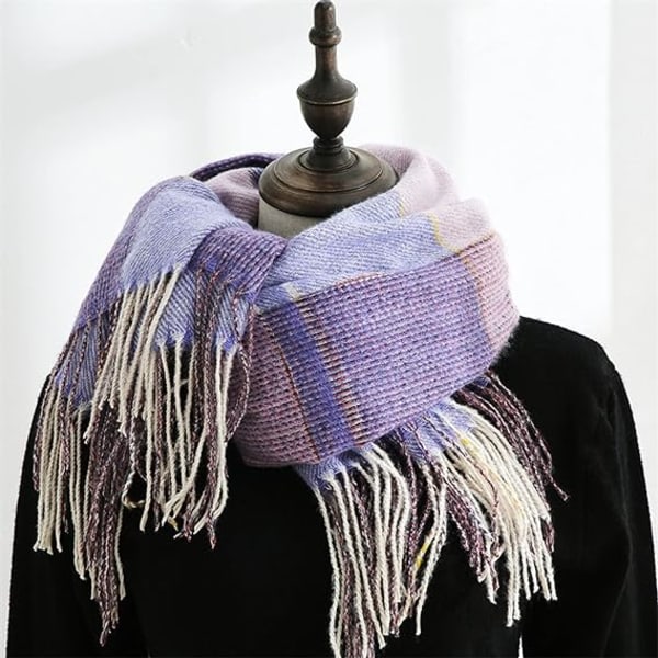 Women Imitation Cashmere Scarf-Winter Long Soft Warm Tartan Tassel Shawl Scarf for Ladies, Tassel Shawl Scarf Gifts for Women (Purple)