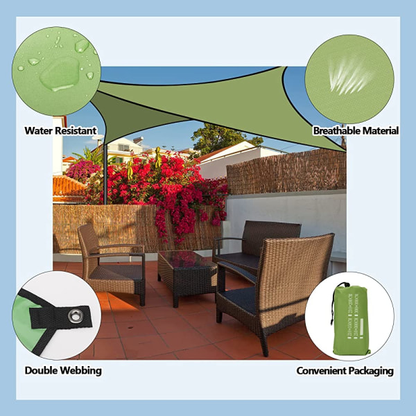 Markise rektangulært 2,1x3m, solbeskyttelse, vannavstøtende, 420D PES UV-beskyttelse for hage, balkong, terrasse, utendørs værbeskyttelse, grønn