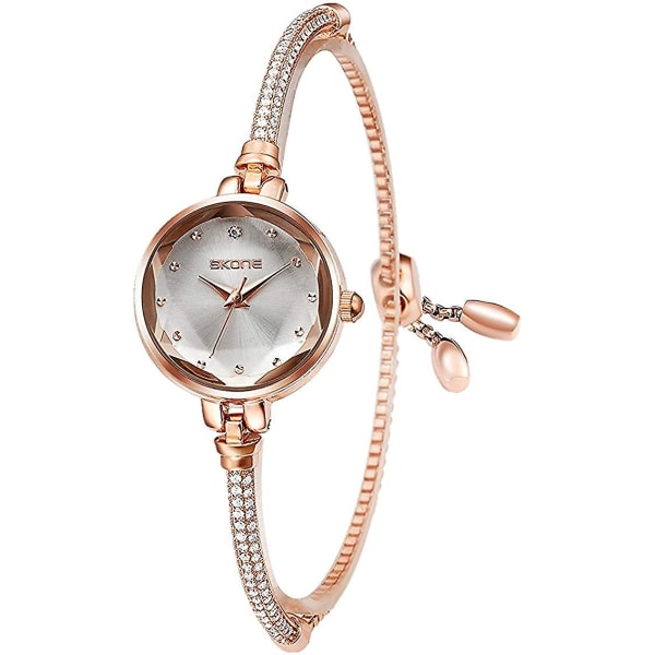 Damearmbåndsklokke, elegante messingtrådsarmbåndsur for kvinner