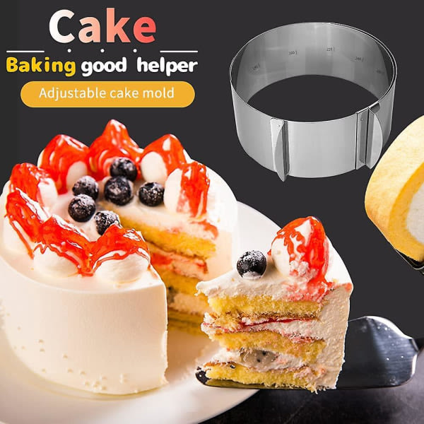 Kakkurengas, 8 cm korkeussäädettävä kakkurengas ruostumattomasta teräksestä mold , joka sopii kakkujen leivontaan (ruostumattomasta teräksestä valmistettu kakkurengas)