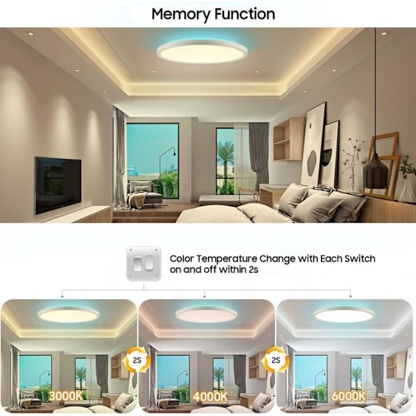 Dimmable LED Ceiling Light - with Remote Control, Ceiling Lamp, Living Room Lamp, Flat Round, Interior, 1 pc, 29×29×3 cm